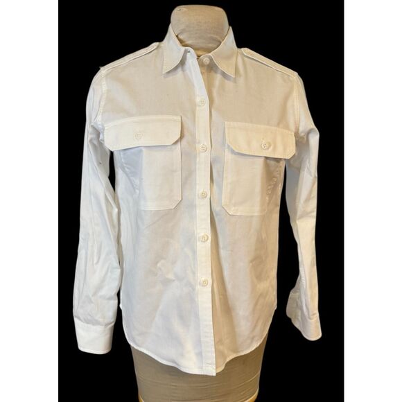 Lauren Ralph Lauren Camp Safari Shirt White Sz. M Button Front Pockets Epilets - Picture 2 of 10